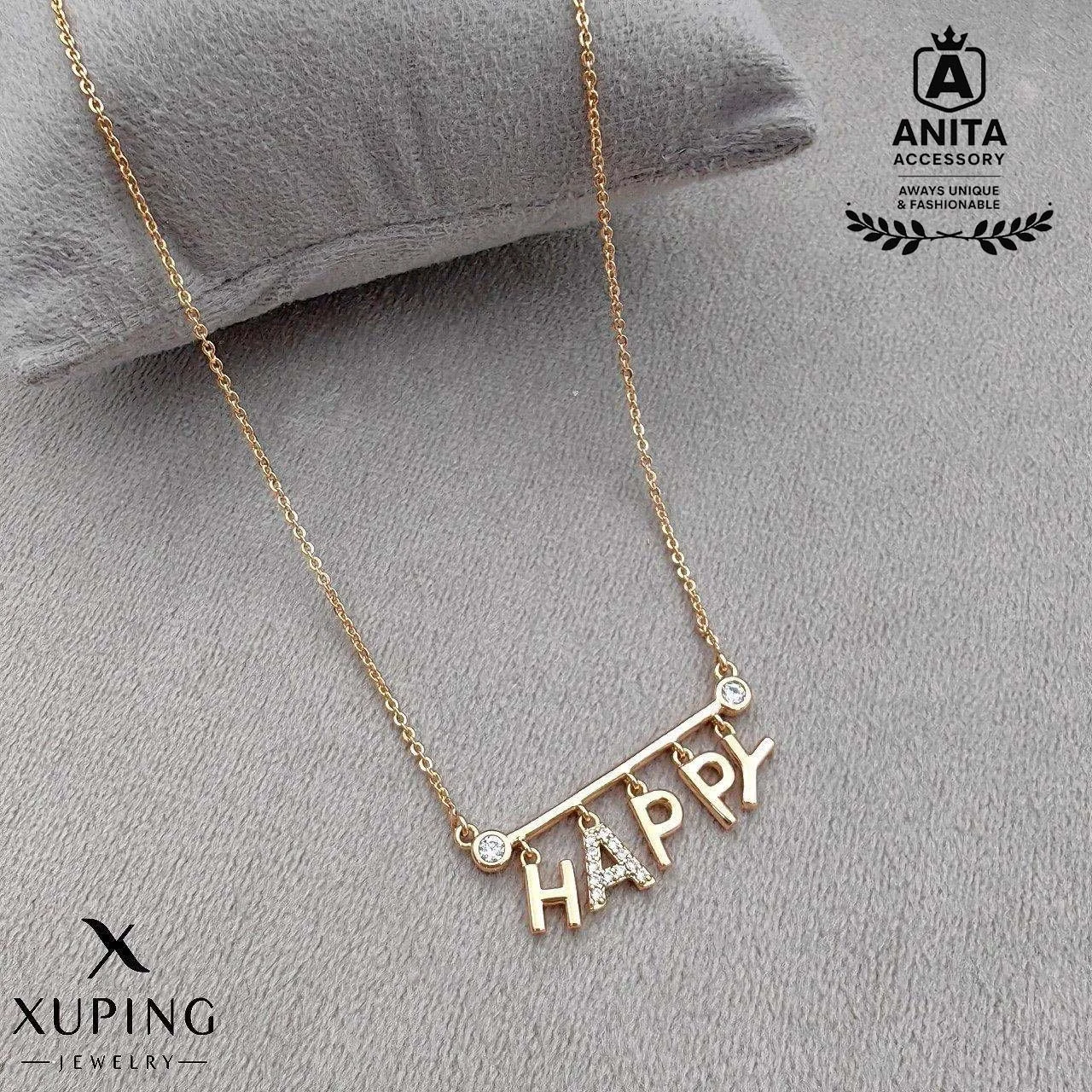 پلاک زنجیر HAPPY نگین دار ژوپینگ | رنگ ثابت | ضد حساسیت | نگین مخراجکاری شده | شیک و خاص | برند معتبر ژوپینگ